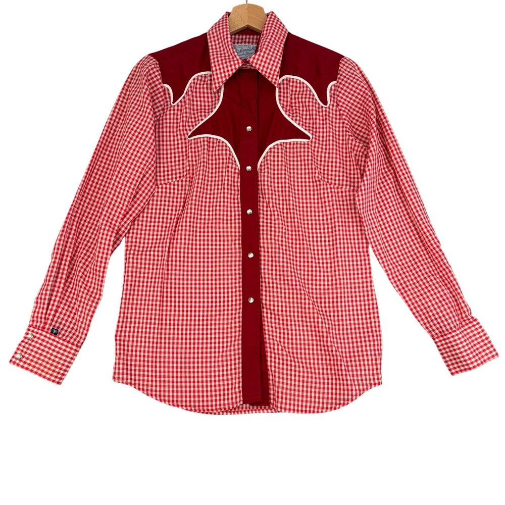 Rockmount Ranch Wear Womens Red Gingham Star Yoke Pearl Snap Western Shirt Sz 34